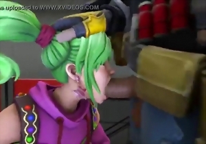 Green-haired angel is enjoying showing her oral skills